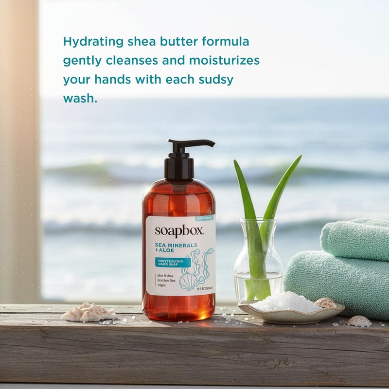 Soapbox Liquid Hand Soap, Sea Minerals & Aloe - Gentle & Moisturizing Hand Wash for Kitchen and Bathroom, Vegan & Cruelty Free Scented Hand Soap 12 Ounce Pump Bottles (Pack of 3) - Image 3